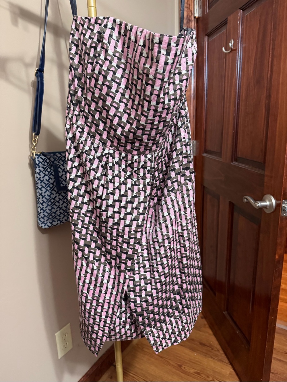 Banana Republic Pink, Black & White Strapless Patterned Dress